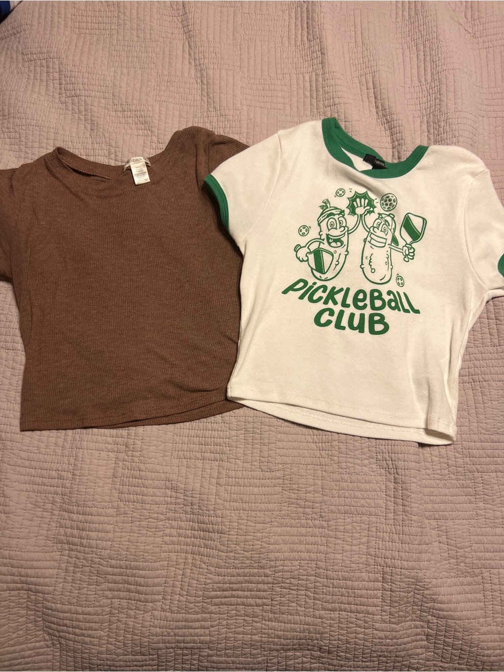 2 Juniors small tee’s  Pickleball Club Graphic Tee - White & Green & brown